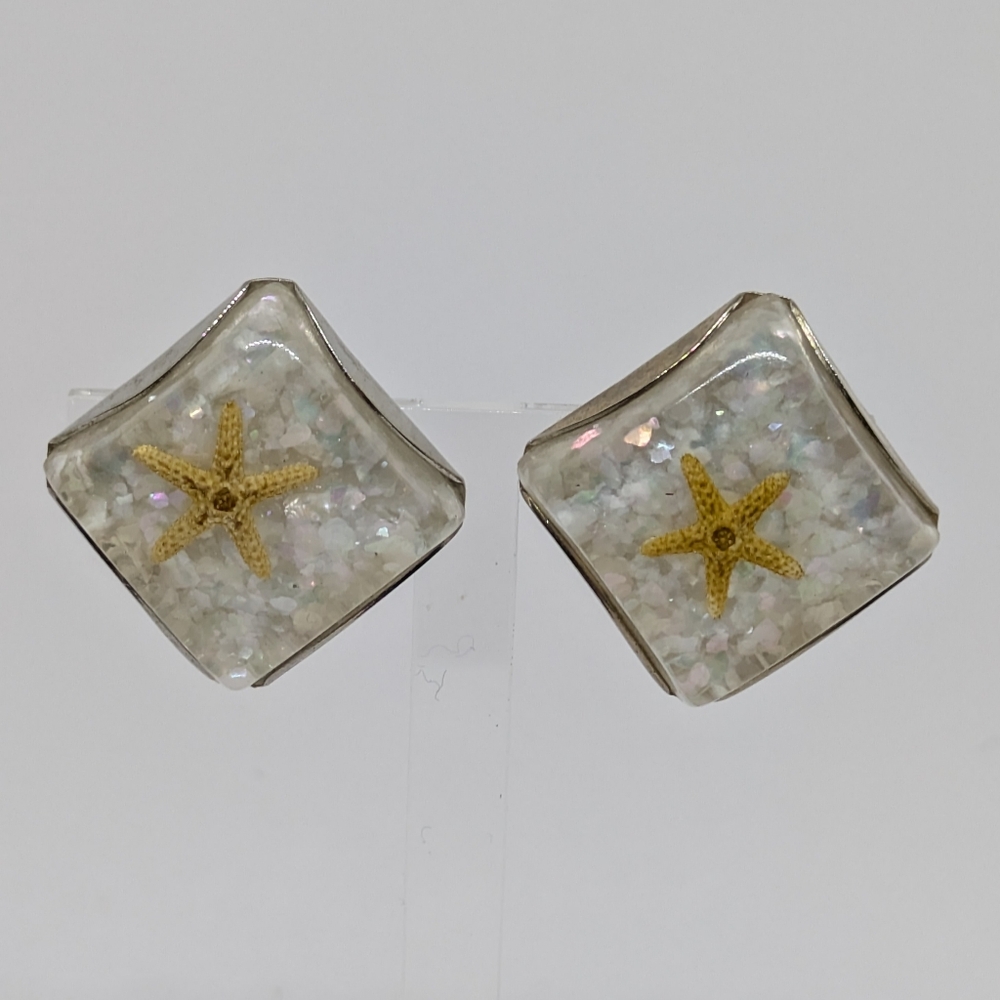 Vintage Starfish Resin Earrings Clip-on Boho Bohemian Beach